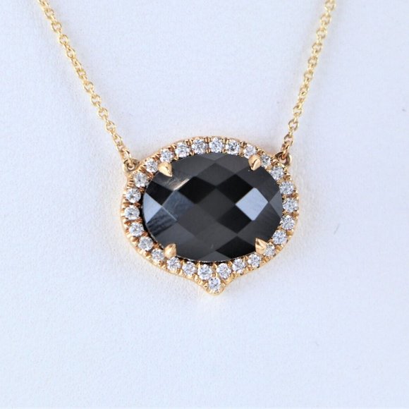 Doves by Doron Gatsby 18k Yellow Gold Black Onyx Pave Diamond Pendant 18" - Picture 1 of 4